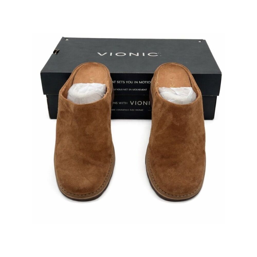 Vionic Fairfax Hazelnut Suede Leather Supportive Mule Clog Lug Sole Women’s 10 - Picture 8 of 12
